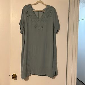 Boutique Light Greenish Blue Short Sleeve Embroidered Dress 2X